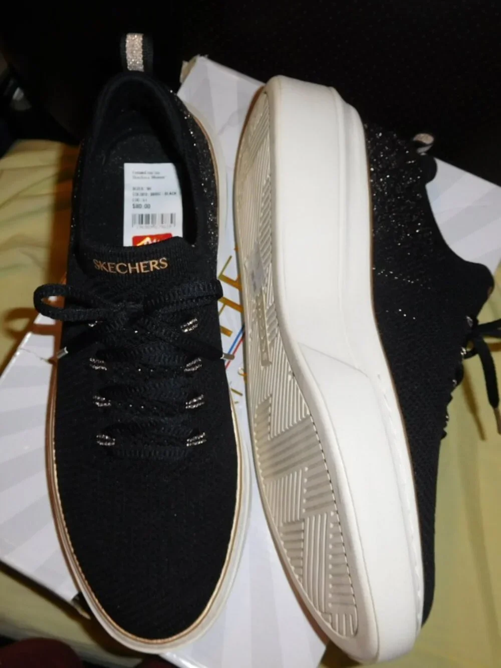 NEW 9.5m SKECHERS COURT CLASSICS CORDOVA SPARKING DUST BLACK 9.5M WOMENS